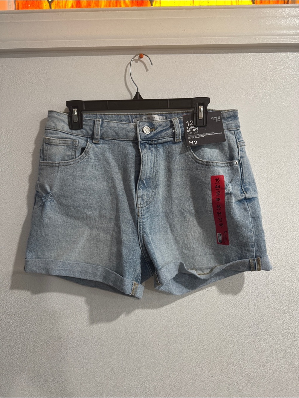 Primark Light Blue Denim Rolled Hem Jean Shorts